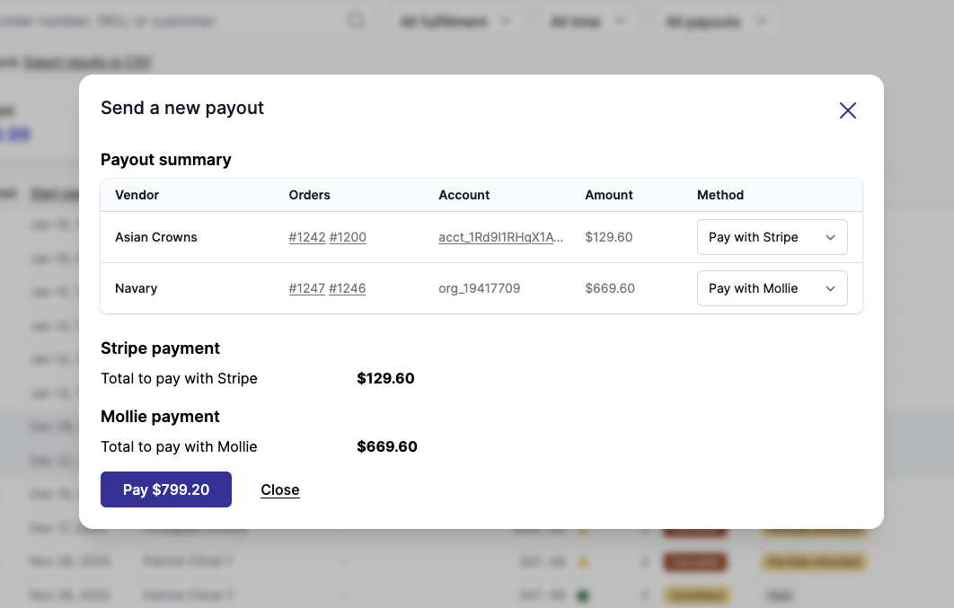 Screenshot of Garnet payout management dashboard