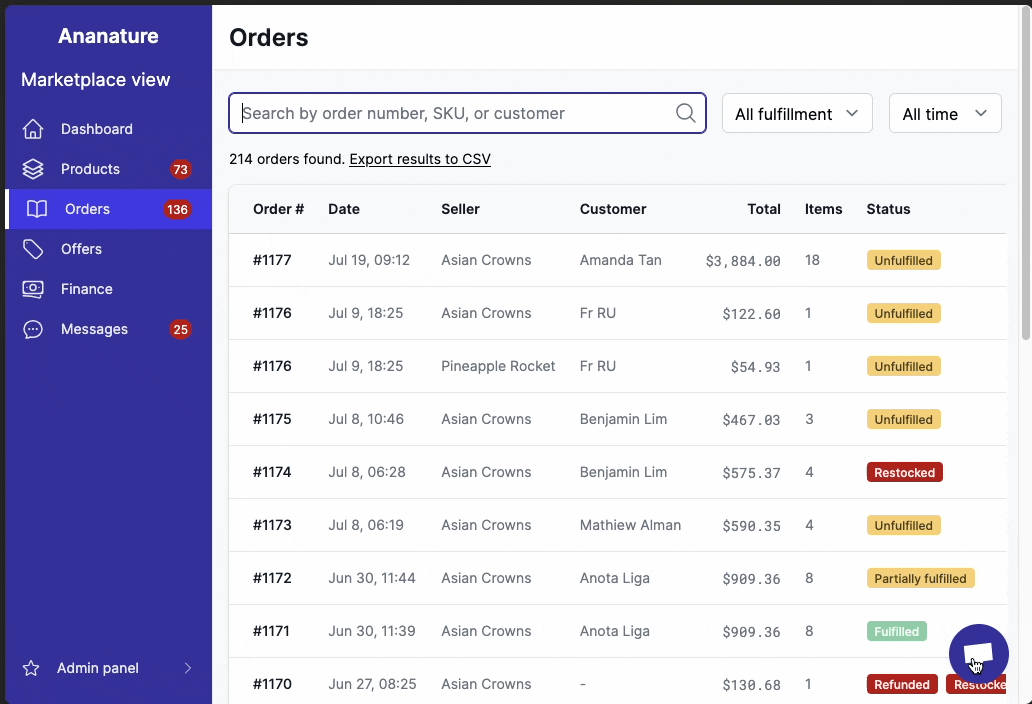 Garnet Marketplace live chat demo