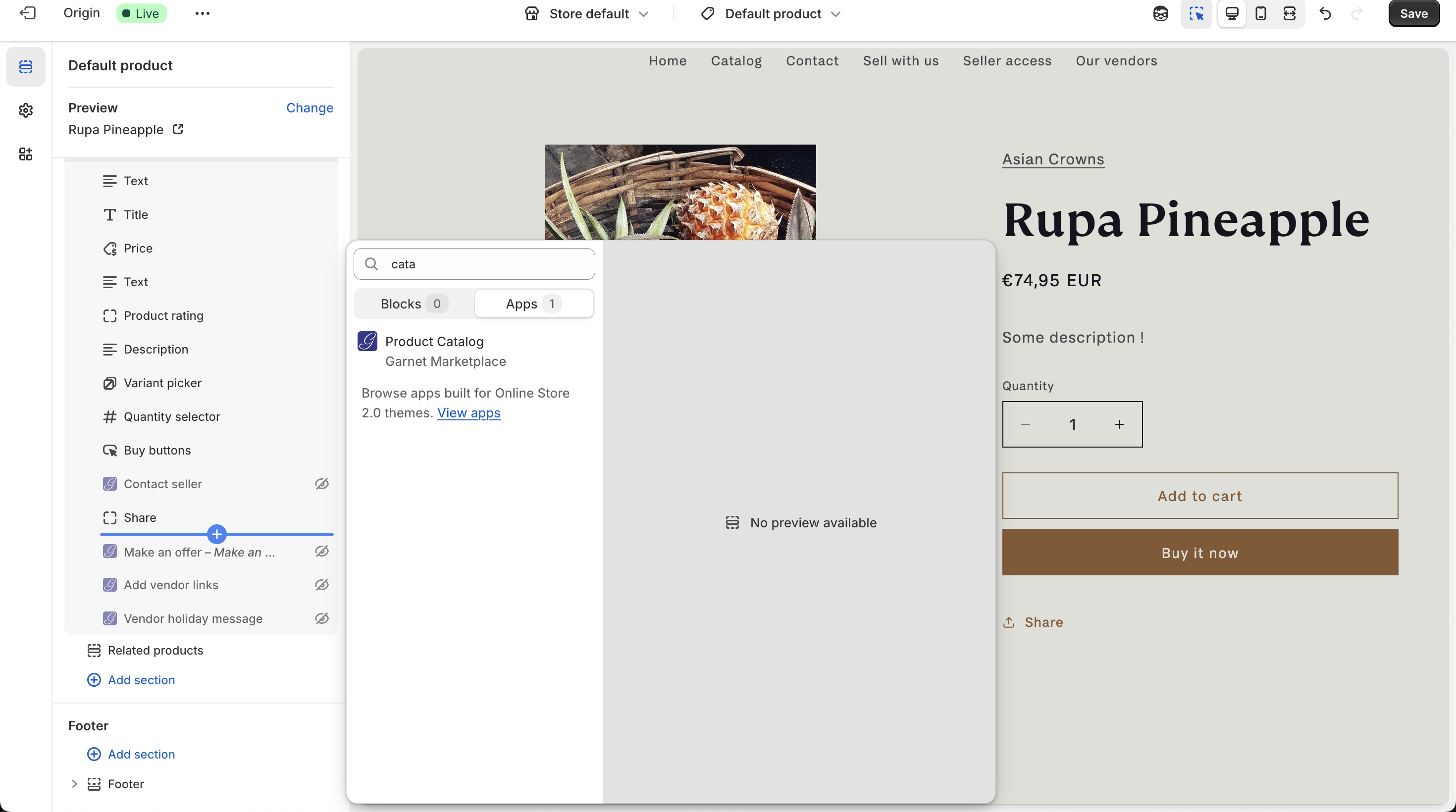 Shopify theme pick component catalog