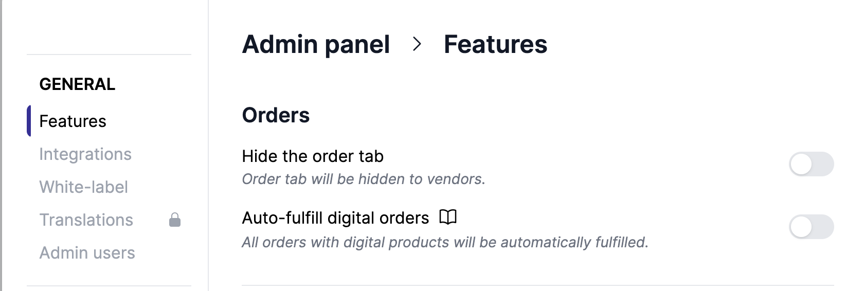 Hide order tab section