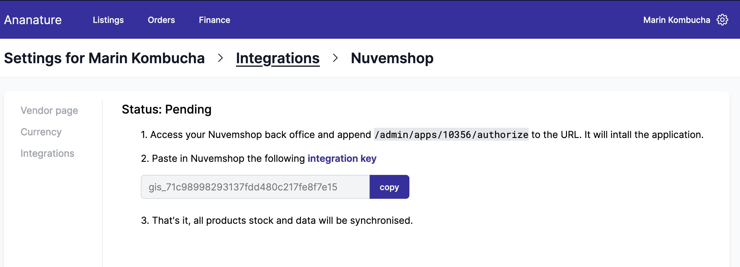 integration key origin