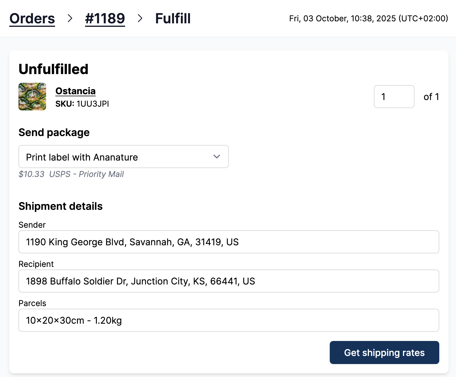Vendor set shipment to get shipping rates