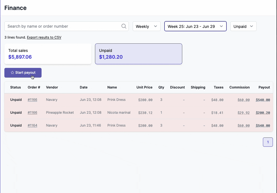 finance view payout example