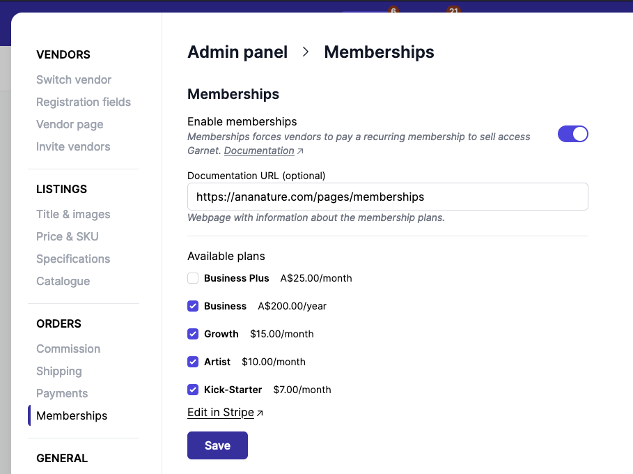 settings overview memberships