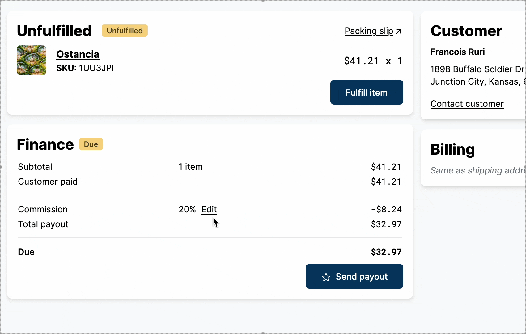 Change an order commission
