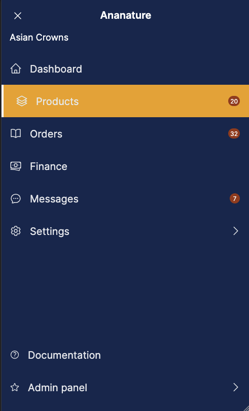 support displayed on vertical menu