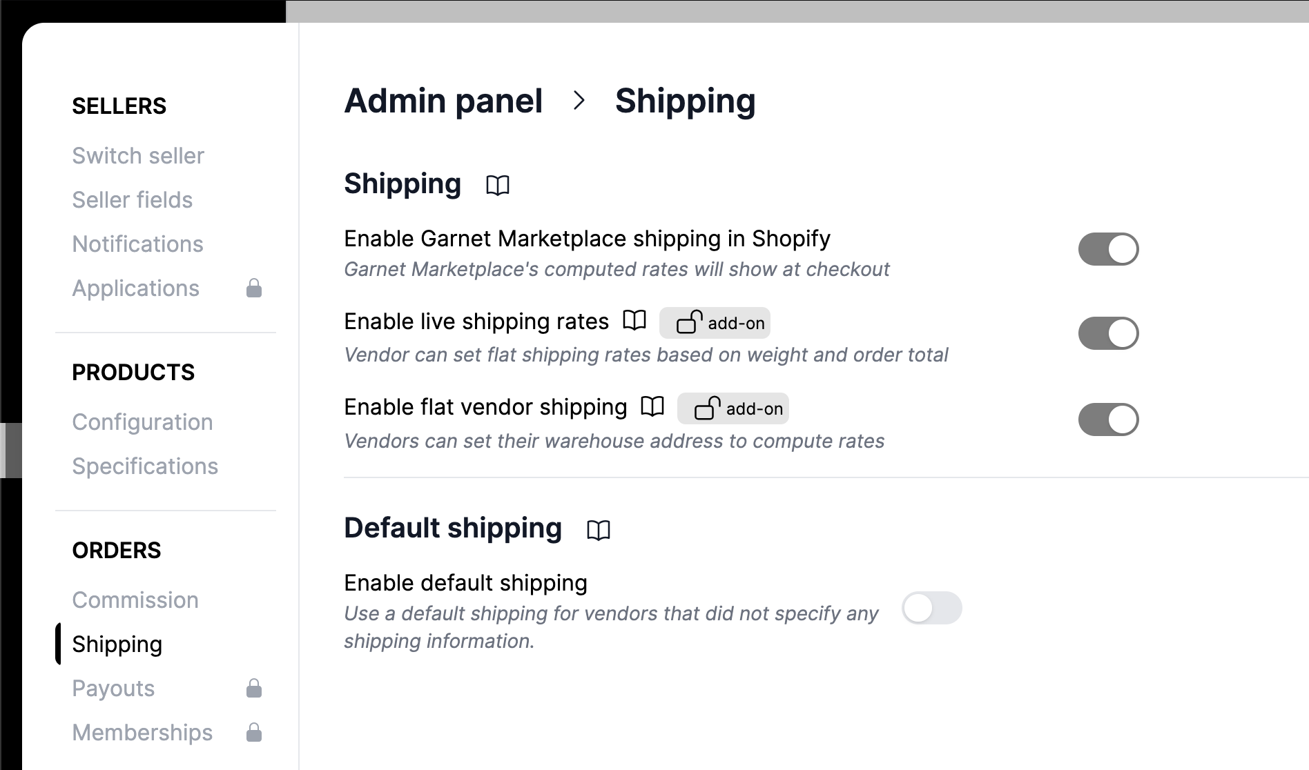 Shipping in Garnet's Admin Panel