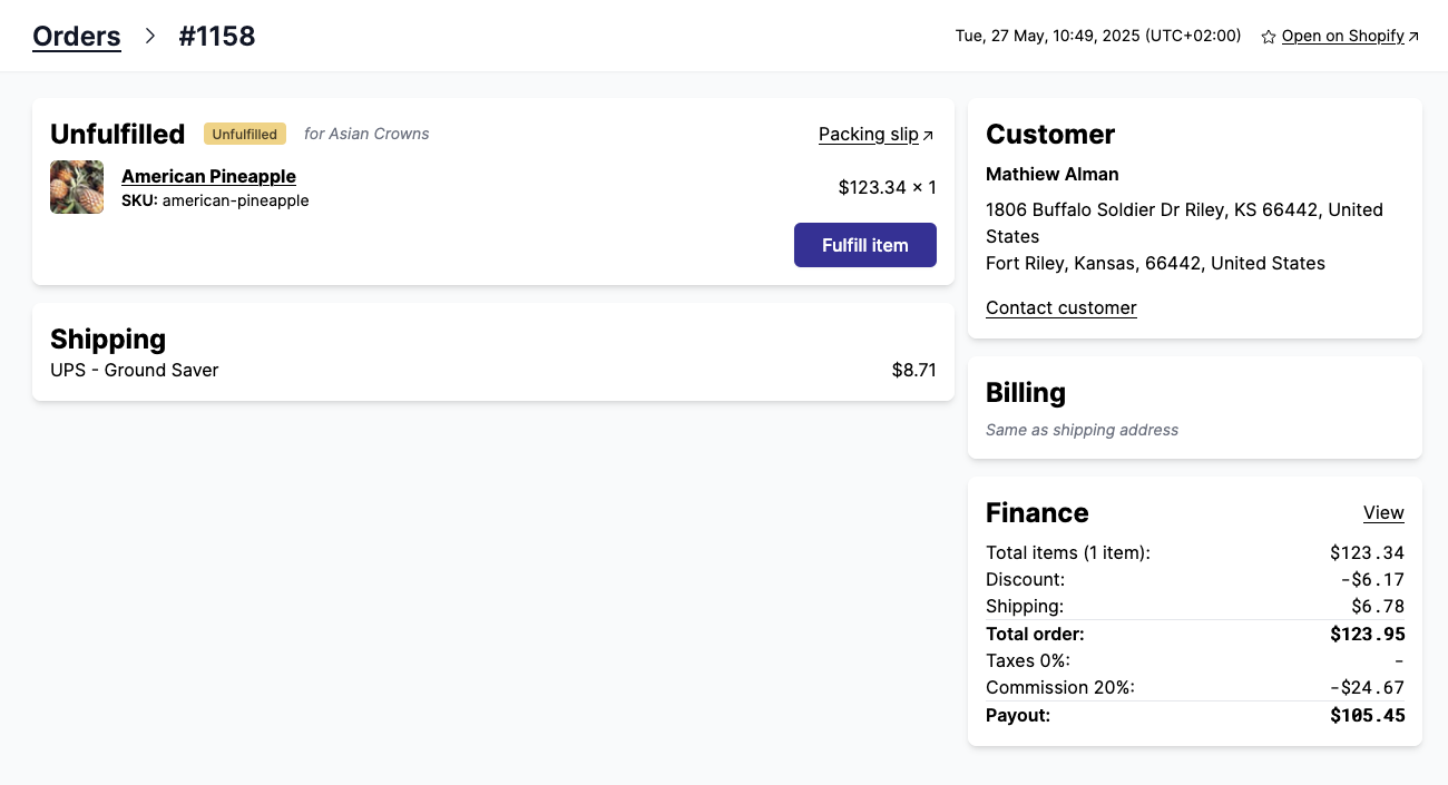 Contact customer from order