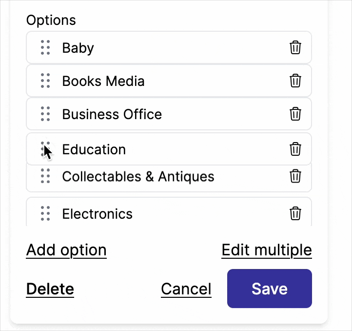 Edit multiple options