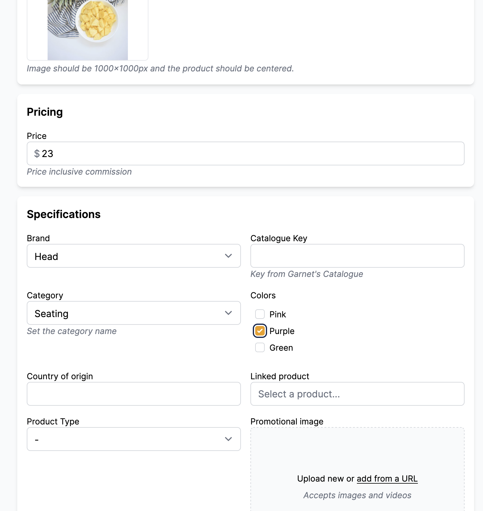 Specification page view
