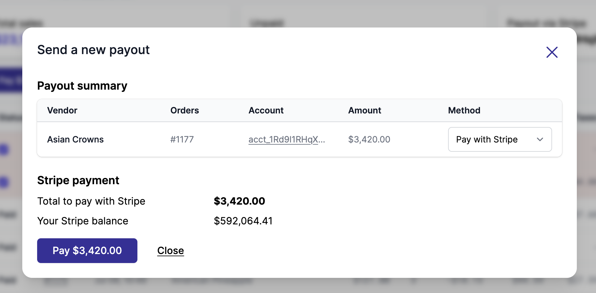 Payout option modal