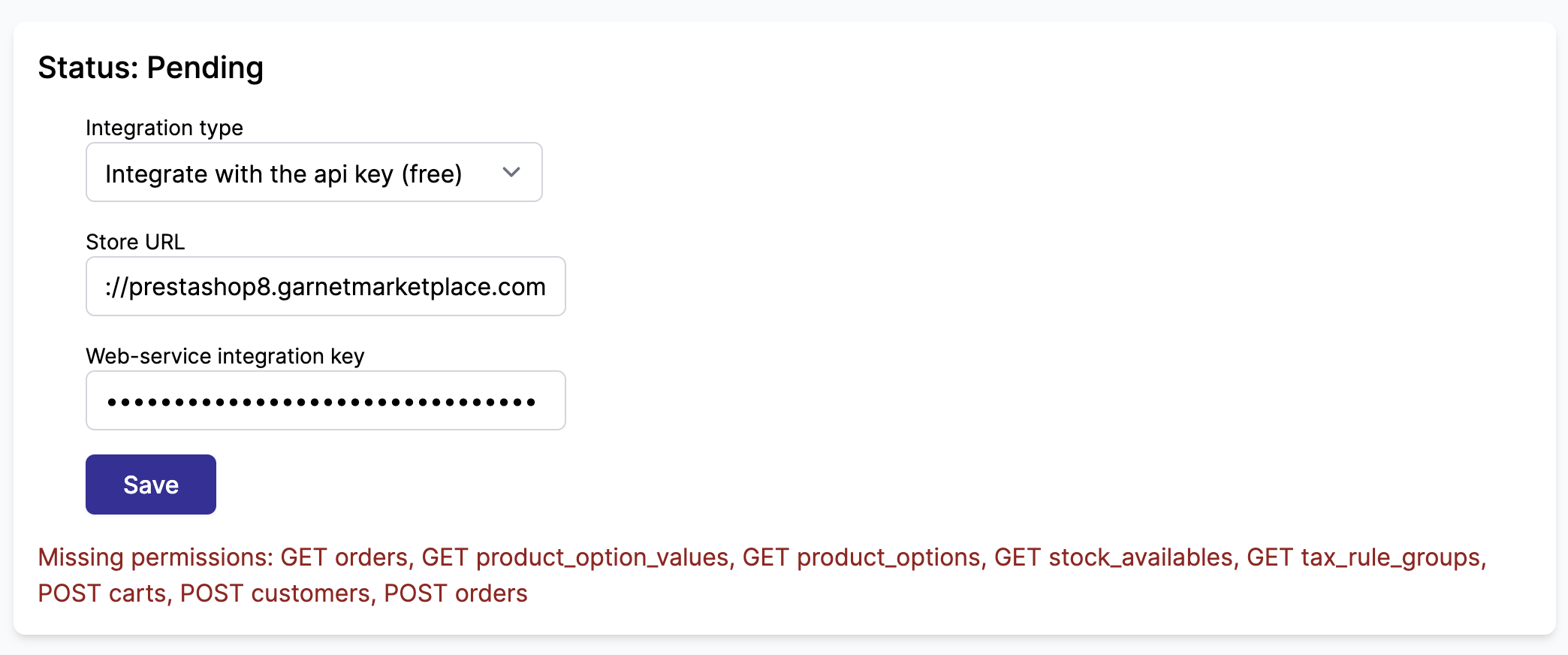 Garnet validate prestashop permissions