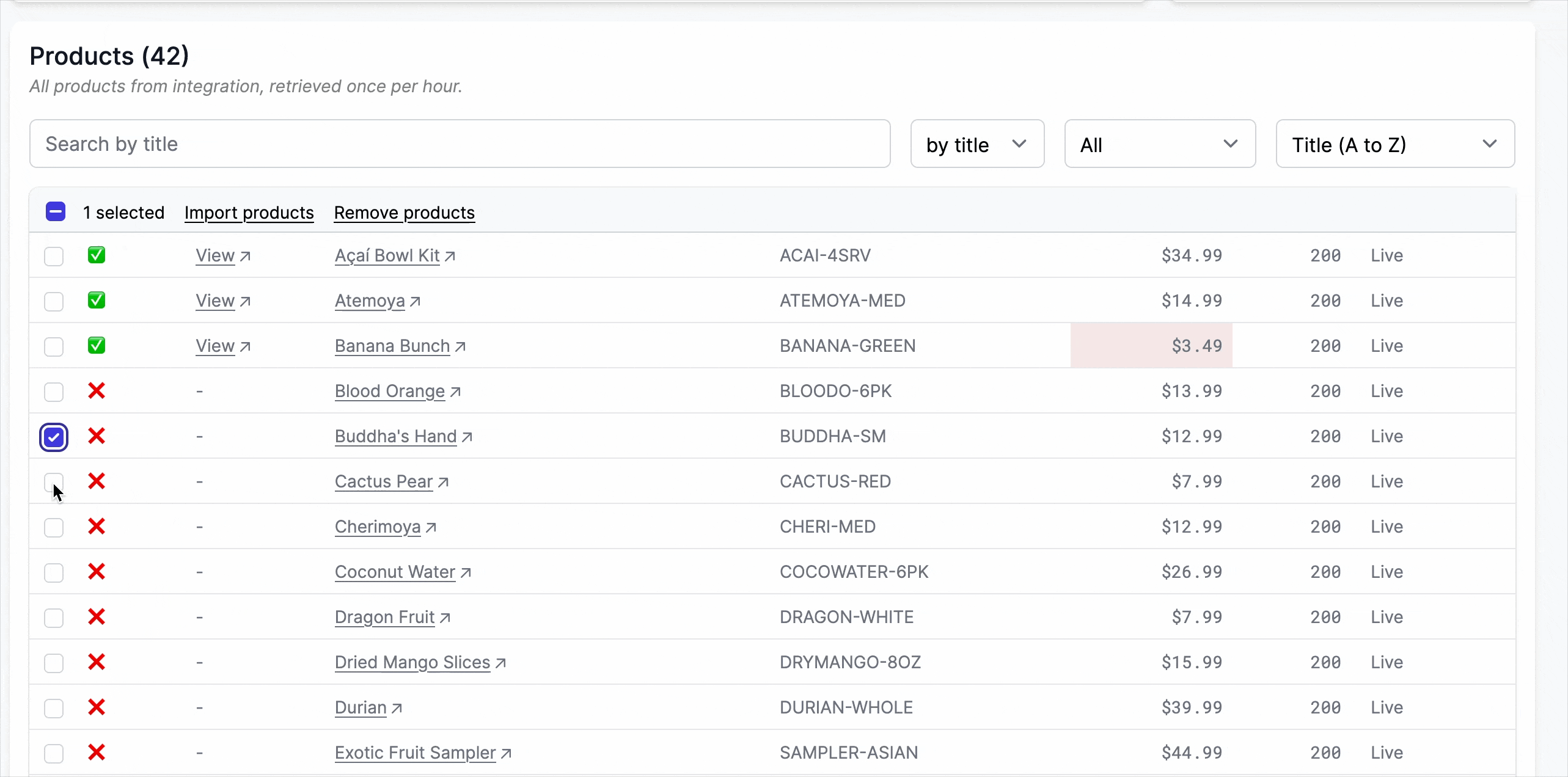 Product to sync list