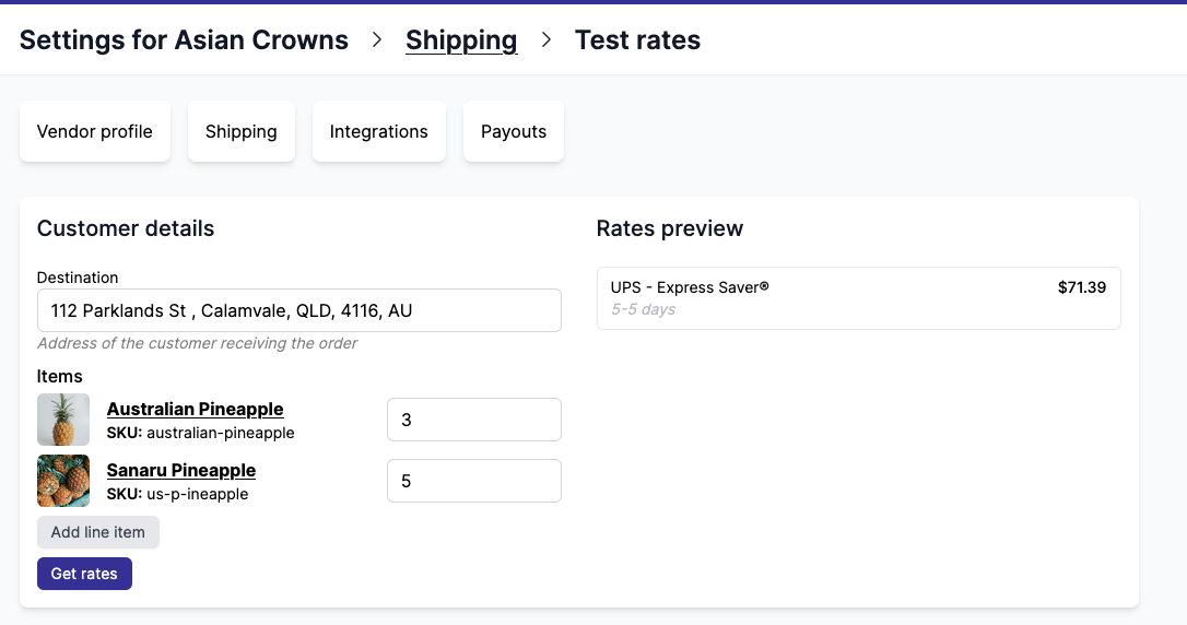 Shipping rate tester