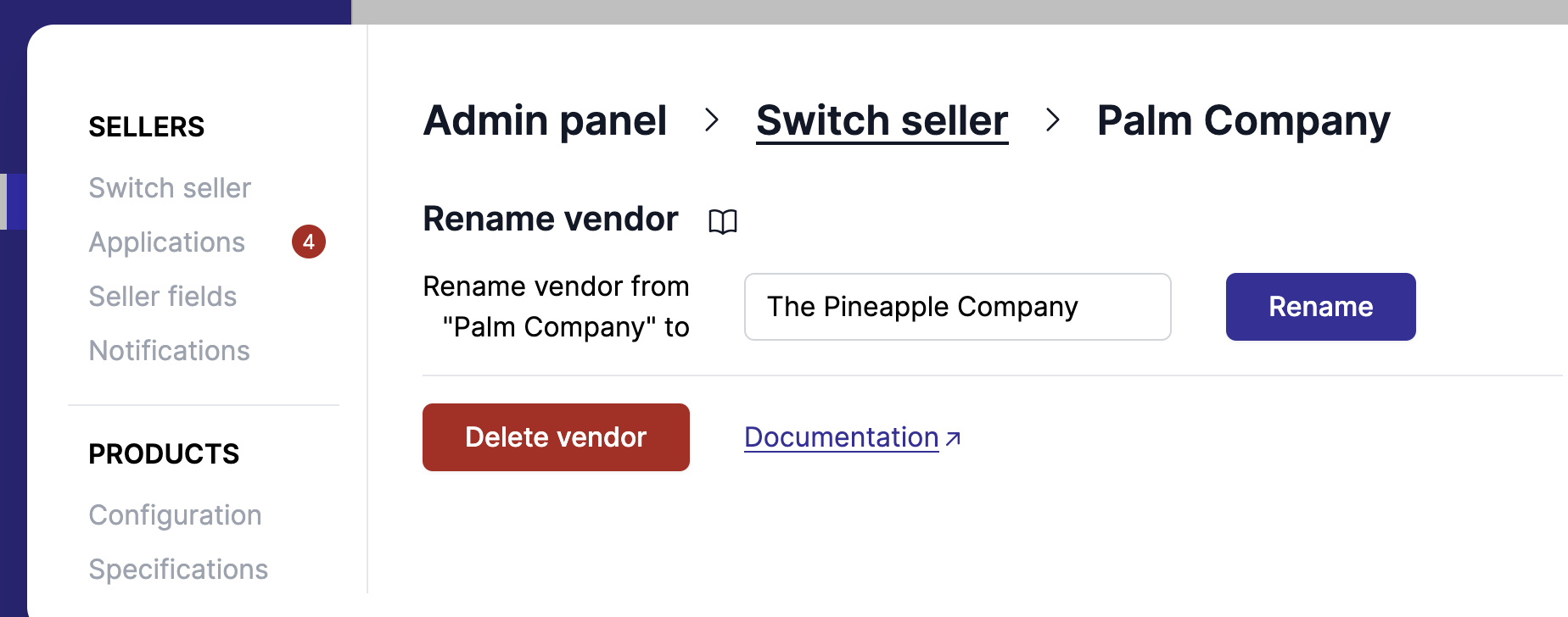 Rename vendor on the admin
