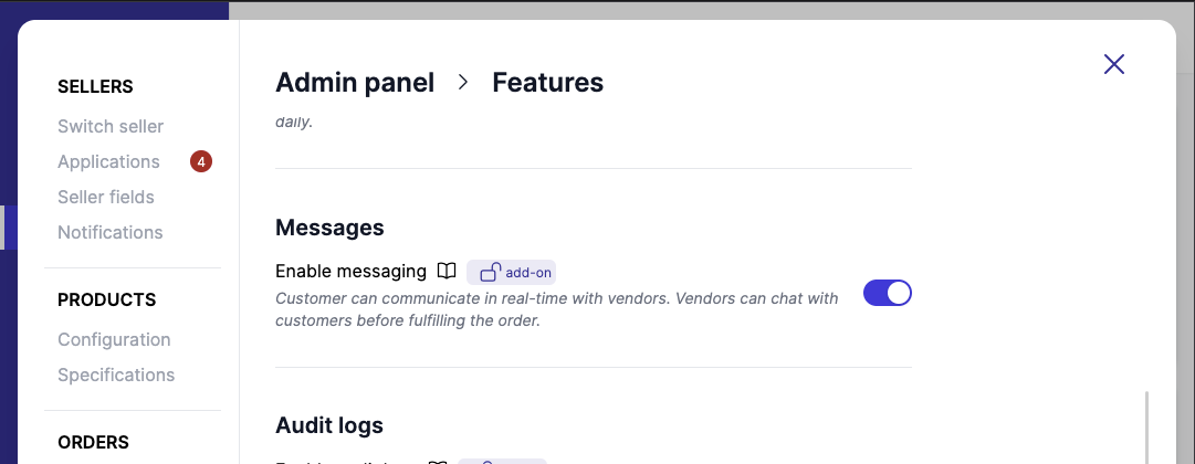 Enable messaging in admin panel