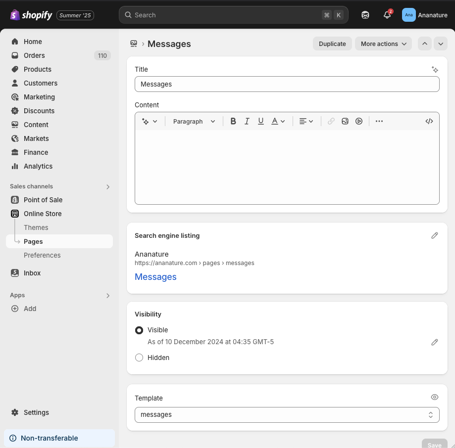 Setup page show component