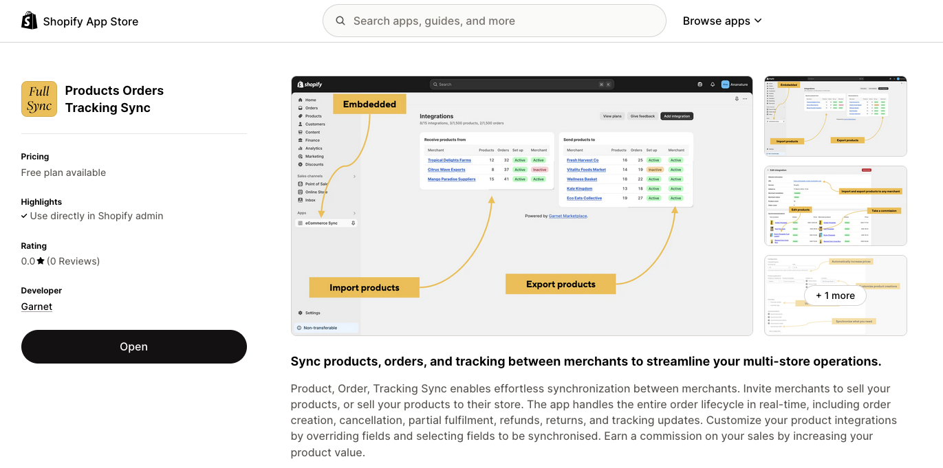New app view on the Shopify store