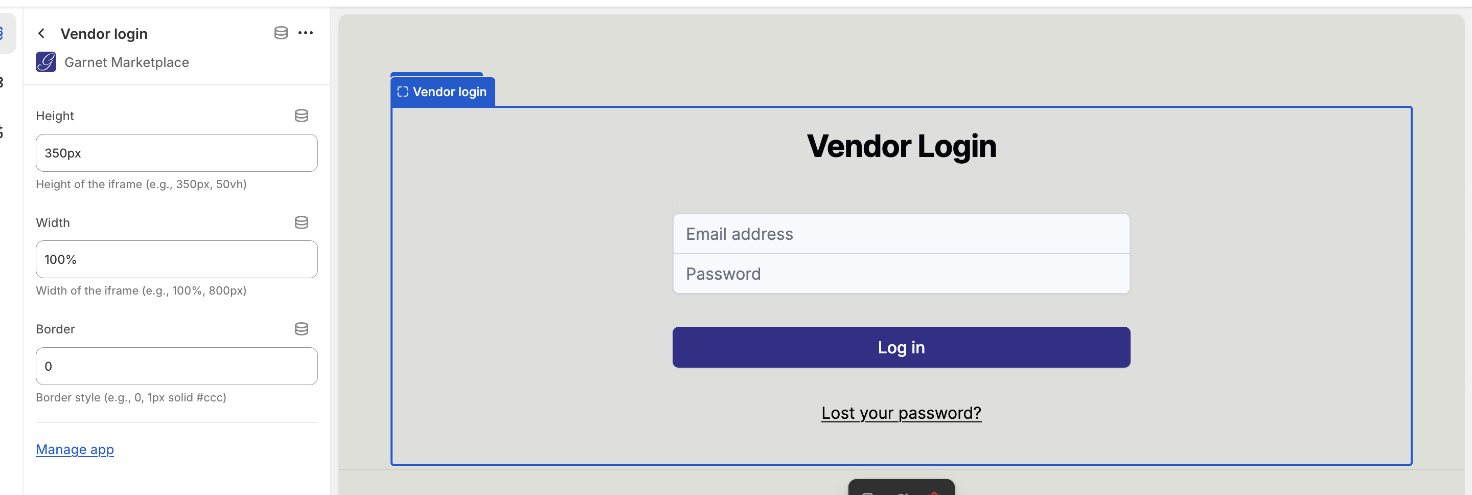 Theme component vendor login