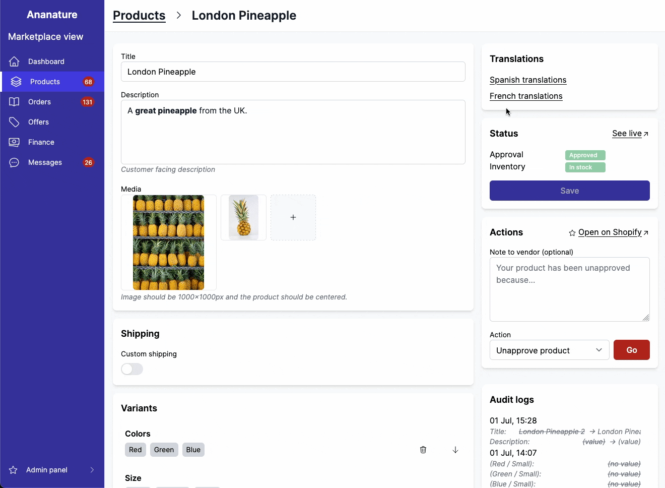 Demonstration of a product translation