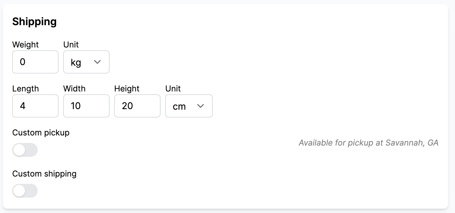 Shipping picker in product page