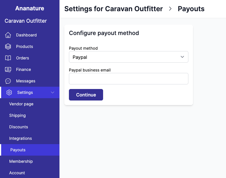 Vendor paypal email input